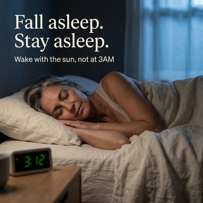 Woman in her fifties sleeping through the night past a clock showing 3:12