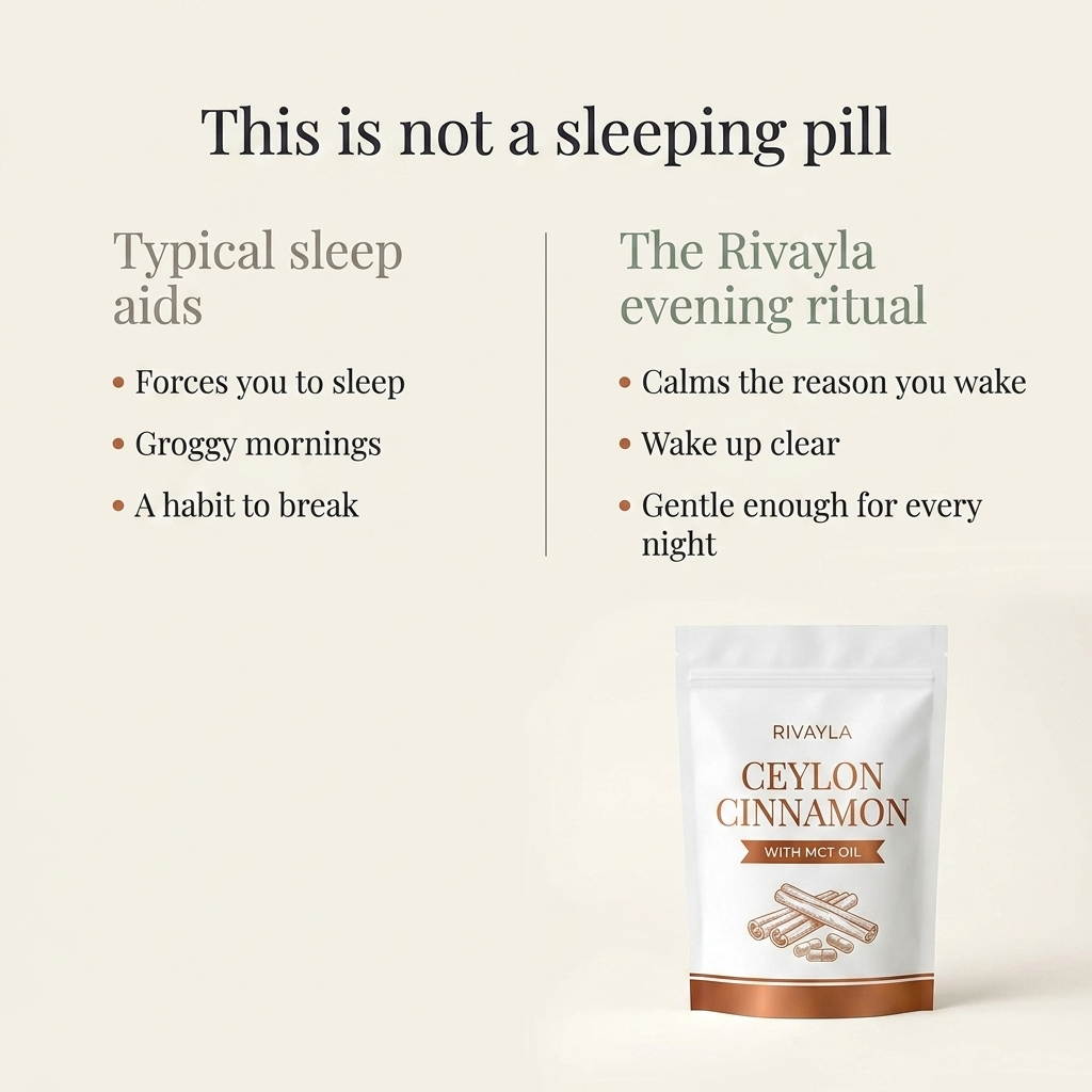 Comparison of typical sleep aids and the Rivayla evening ritual