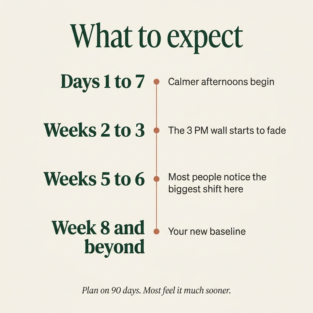 What to expect: calmer afternoons in days, the biggest shift around weeks 5 to 6
