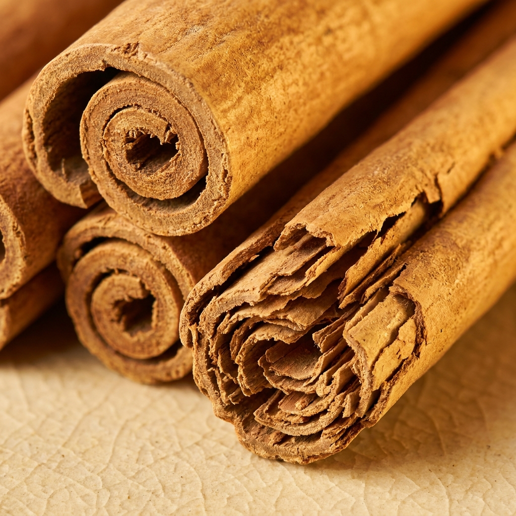 Macro of true Ceylon cinnamon quills with thin layered bark